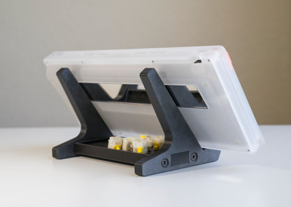 back of of black 3D printed PLA keyboard stand with silicone padding for mechanical keyboards with prop keyboard