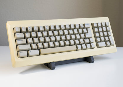 front of of black 3D printed PLA keyboard stand with silicone padding for mechanical keyboards with large keyboard