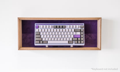 front view of maple and purple display box for mechanical keyboards
