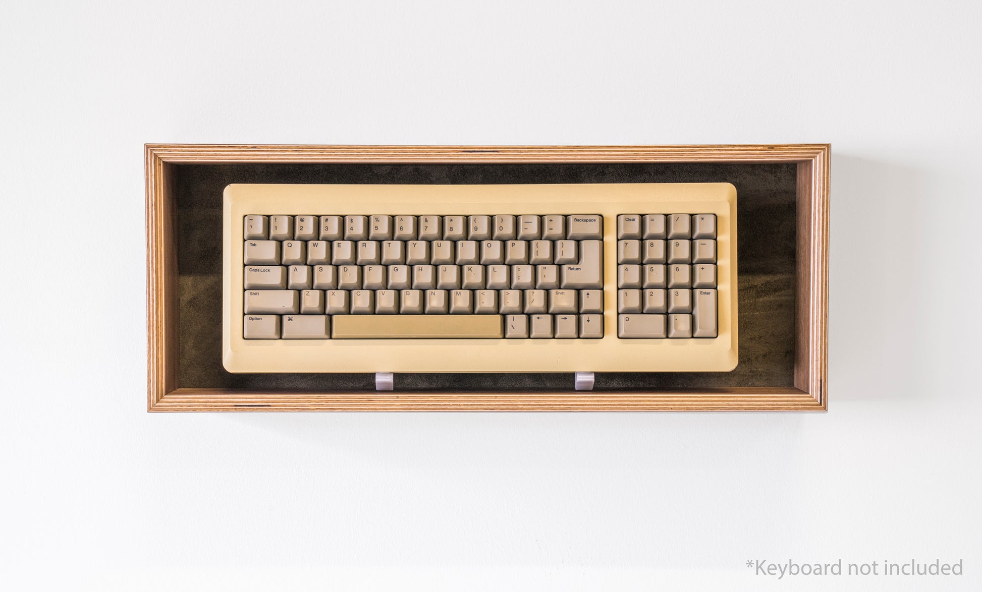 front view of walnut and olive display box for mechanical keyboards