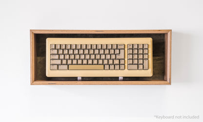 front view of walnut and olive display box for mechanical keyboards