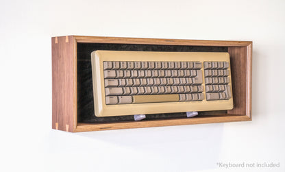 side view of walnut and olive display box for mechanical keyboards